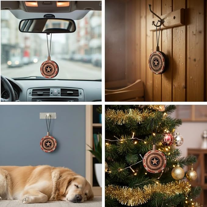 Wood Car Air Freshener — Handmade Car Air Freshener — Captain Shield Designed Fragrance Oil Diffuser in Wooden Gift Box — Aromatherapy Gift Set with diAquatoria Fragrance Oil - 10 ml