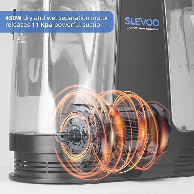 Carpet Cleaner Machine 11Kpa Strong Suction, New 450W Powerful Motor, Portable Upholstery Cleaner with Spot Cleaner, Stain Remover for Pet Accident, Rugs, Carpet and Upholstery Black (AU-C003)