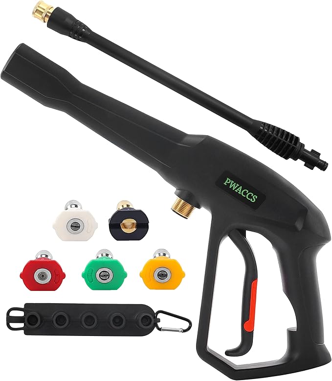 PWACCS Pressure Washer Gun Replacement with Extension Wand Kit — Power Washing Trigger Handle with 5 Spray Nozzles — Pressure Washer Parts Compatible with Ryobi, Green Works & Karcher — 2000 PSI MAX