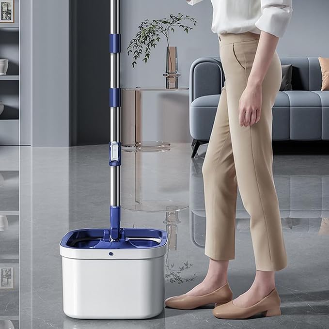 Spin Mop and Bucket Set, Ergonomic Design, Complete Set, Household Floor Cleaner, Wood Floor Mop, Lightweight, for Living Room Kitchen Bedroom Dining Room