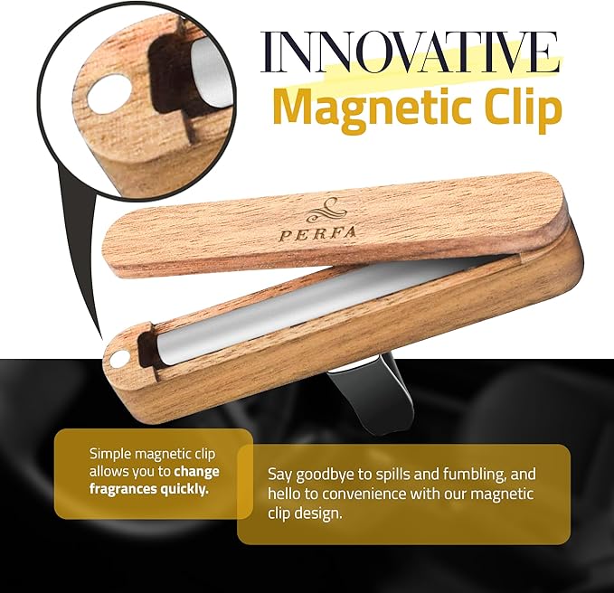 Premium Wooden Car Air Freshener Vent Clip | Box of 7 Scents Long Lasting Car Air Freshener with Magnetic Clip | Infused with Essential Oils | 60 Days' Worth of Car Scents by Perfa