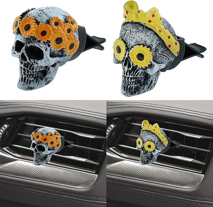 Skull Car Air Vent Air Freshener Sunflower Daisy Decorative Dashboard Cute Cool Funny Car Truck Interior Accessories 2 pcs