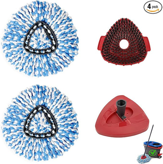 4PCS Spin Mop Replacement Heads, with Only Fit for RinseClean 2-Tank System,Machine Washable & Easy to Replace.Including 2 Spin mop Replacement Heads, 1 Brush Head and 1 Base