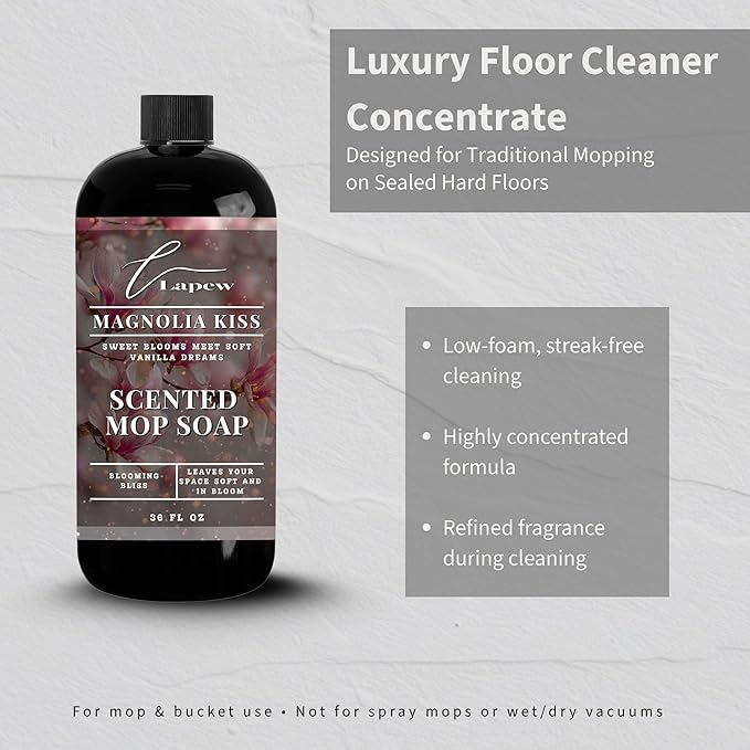 Lapew Magnolia Kisses Scented Mop Soap - Luxury Floor Cleaner Concentrate for Mopping Tile, Laminate, Vinyl & Hardwood | Streak-Free, Low-Foam | 36 oz