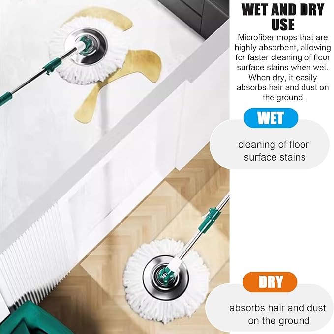 Spin Mop & Bucket Set for Home - 360° Spinning Mop and Detachable Inner Wringer Basket - 5 Microfiber Replacement Head Refills for All Surface Floor Cleaning,Green