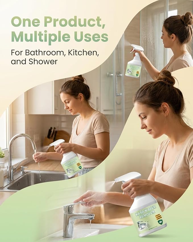 Hard Water Stain Remover, Shower Glass Cleaner Soap Scum Remove, Limescale and soap scumr, Reduces Buildup, Calcium, Shower Cleaner for Shower, Glass, Toilet, Tub, Sink