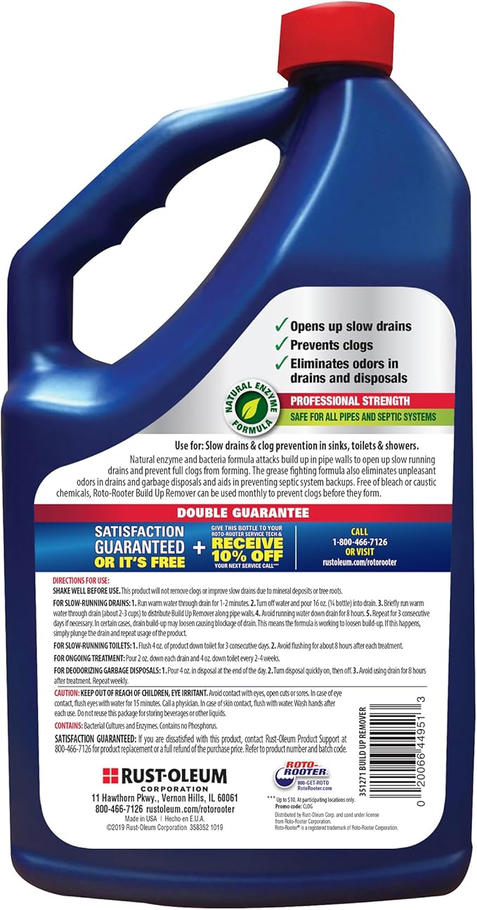 Roto-Rooter 351271 Build-Up Remover Drain Cleaner,64 oz,(Pack of 2)