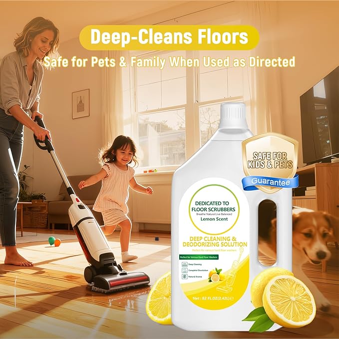 82 FL OZ/2.42 L Lemon Scent Floor Cleaning Solution Compatible with Tineco iFLOOR 2/3/5 & FLOOR ONE S3/S5/S6/S7 PRO, Floor Cleaner for All Cordless Wet/Dry Vacuum & Robot Vacuums Mop