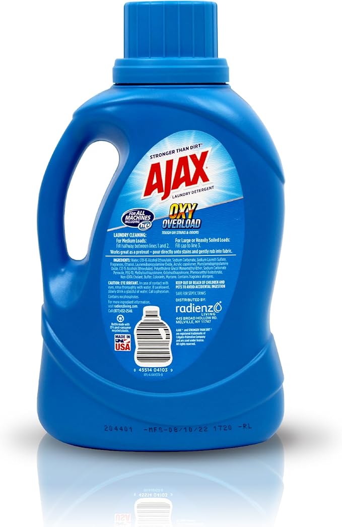 Ajax Oxy Overload Laundry Detergent Liquid, 60oz (Pack of 2) – Totally Awesome Cleaner with Deep Cleaning, Stain & Odor Removing power, HE Compatible, 80 Loads, Fresh Burst Scent