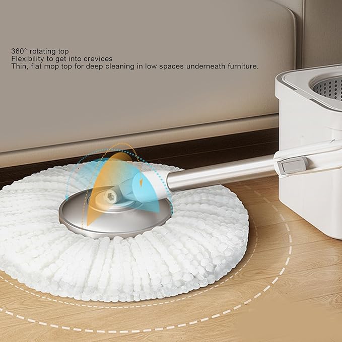 Spin Mop Bucket with Wringer Set, 360 Degree Spin Mop Bucket Floor System with Microfiber Mopping Head and Wringer Mechanism, Suitable for Floor