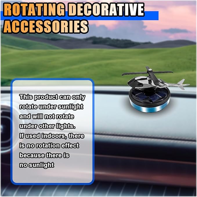 Helicopter Car Air Fresheners with Solar Rotating, Creative Perfume Decoration, Airplane Fragrance Diffuser for Home, Office (Blue)