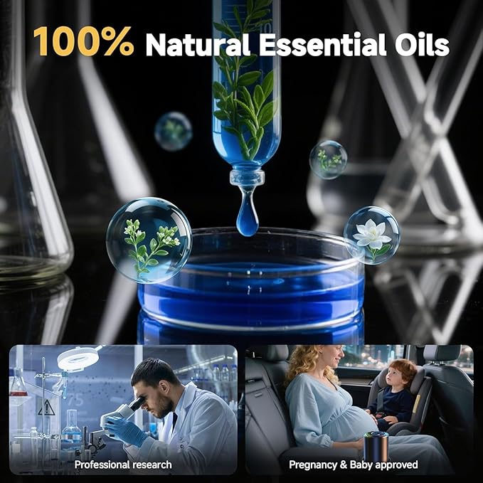 Smart Car Air Freshener with Star Light & 150ml Diffusers Oil Refills, Auto On/Off Aroma Diffuser, 3 Adjustable Mist Modes Rechargeable Aromatizante para Carro - Car Diffuser（New Car Smell*3）