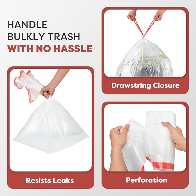 21 Gallon Trash Bags, XL-Large Garbage Bags with Drawstring, 108 Count, Heavy Duty Trash Can Liners for Kitchen Office Yard Commercial Use, Clear
