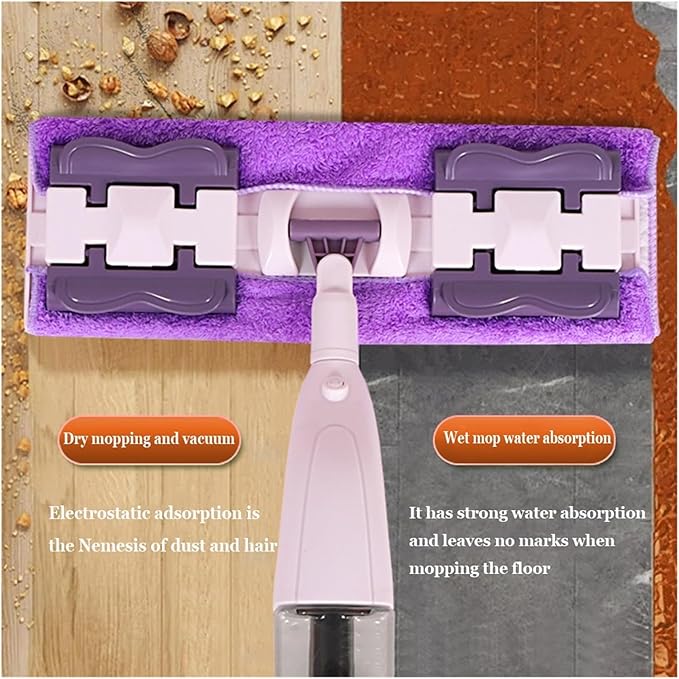 Upgrade Spray Cloth Clip Mop Hand Wash-Free Silent Design for Wood Floors & Ceramic Tiles Sleek Durable Head(Mop 1pcs Cloth)