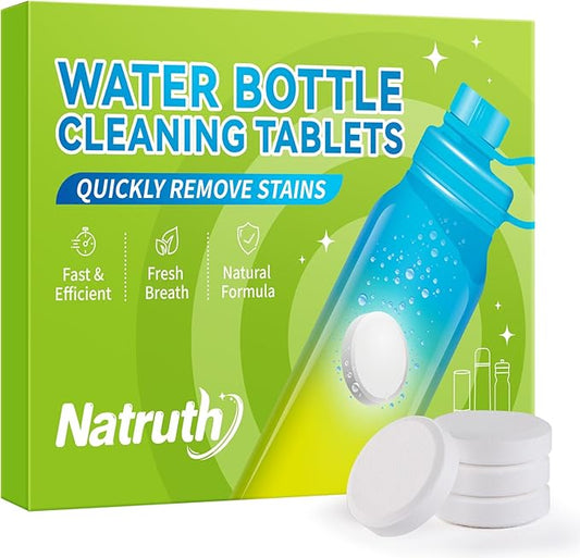 NATRUTH Water Bottle Cleaning Tablets 20 Tablets Effectively Removes Tough Stains and Odors Bottle Clean Tablet Individually Packed for All Stainless Steel, Plastics and Glass Drinking Containers
