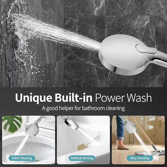 SR SUN RISE NSF Filtered Shower Head with Handheld High Pressure 9-Spray Settings Power Wash Detachable Filter for Hard Water Removes Chlorine (Chrome Silver, 4.9inch)
