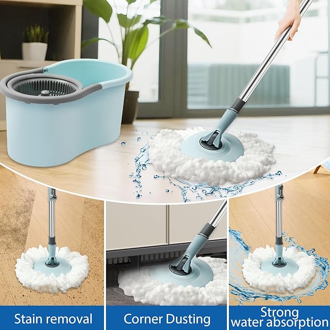 Spin Mop and Bucket, Mop and Bucket with Wringer Set for Home, 360 Spinning Mop Bucket Floor Cleaning Tool with 3 Microfiber Mop Replacement Head Refills,50" Extended Handle for Floor Cleaning Home