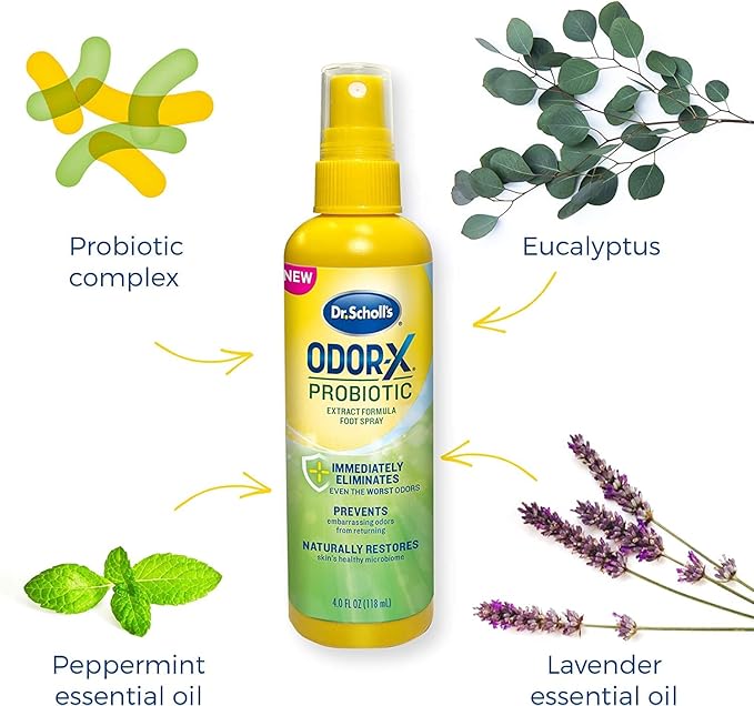 Dr. Scholl's Probiotic Foot Spray 4oz Immediately Eliminates and Prevents Odors from Returning Shoe Deodorizer, 4 Ounce (Pack of 2)