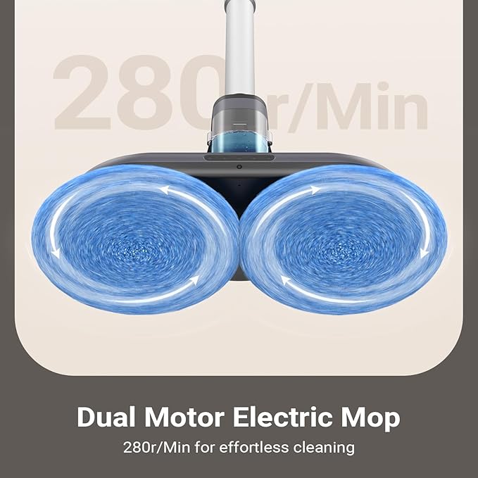 iDOO Cordless Electric Mop, Rechargeable Spin Mop with Water Spray & LED Headlight, Quiet Self Propelled Floor Cleaner, Washable Pads & 350ml Water Tank, Lightweight Floor Scrubber for All Floors