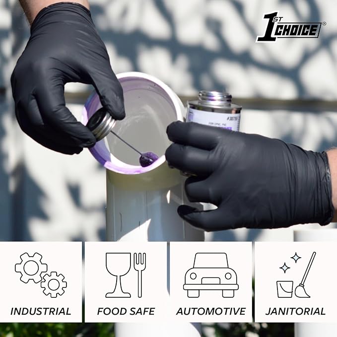1st Choice Nitrile Gloves Disposable Latex-Free, Black, 5 Mil for Cooking, Cleaning, Automotive, Industrial, Food Prep, Home