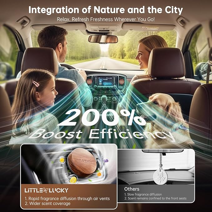 Littlelucky Car Air Freshener, 2 PCS North America Walnut Wood, Car Air Freshener Vent Clip for Hidden Air Vent etc, 4 PCS Scent Refills, 2 Natural Plant Extract Fragrance Long-lasting for 120 Days
