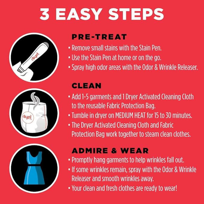 Dryel At-Home Dry Cleaner Refill Kit, Includes Dry Cleaning Cloths and To-Go Stain Removal Pen - 10 Load Capacity