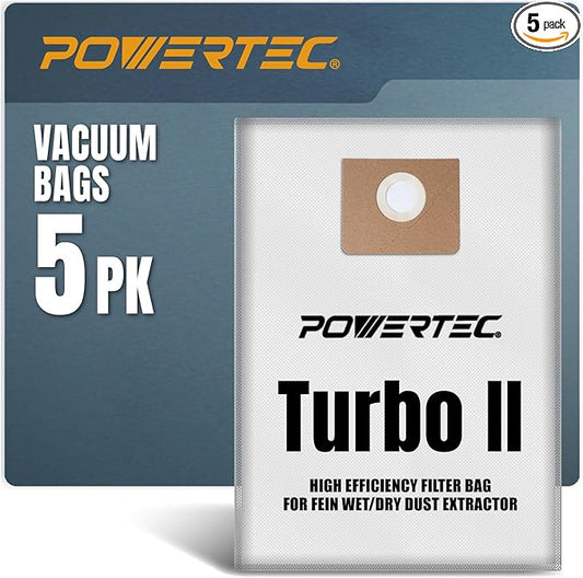 POWERTEC Fleece Filter Bag 5 Pack for Fein Turbo II Dust Extractor, Works for Turbo II & Dustex 35 L Wet/Dry Dust Extractor, Replacement Shop Vac Bags for Fein 31345062010 (75114)
