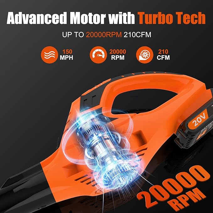 21V Leaf Blower Cordless | Handheld Electric Lightweight Blower with 2.0Ah Rechargeable Battery & Fast Charger | Adjustable Speeds, Portable Design for Lawn, Patio, Yard, Sidewalk Cleaning
