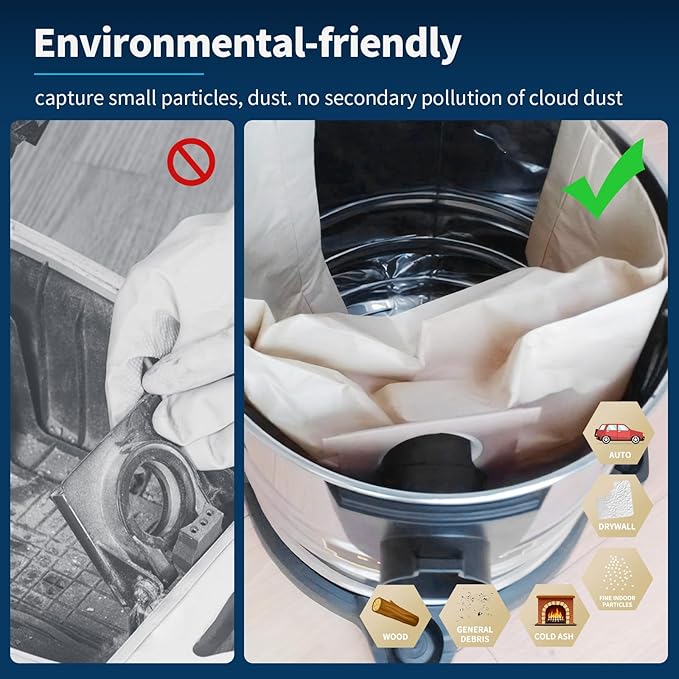 for 2-1/2" Port Shop Vac Bags 10-14 Gallon, Type F 90662 9066200 9066233; Type I 90672 9067200 9067233; VF2005, High Efficiency Disposable Fine Dust Collection Vacuum Filter Bags (5 Pack)