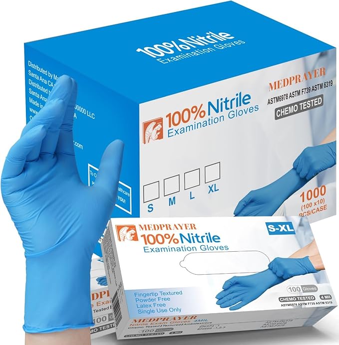 Nitrile Exam Gloves Latex Free & Powder Free Disposable Gloves for Cleaning, Food Safe, Medical Use - 4 Mil