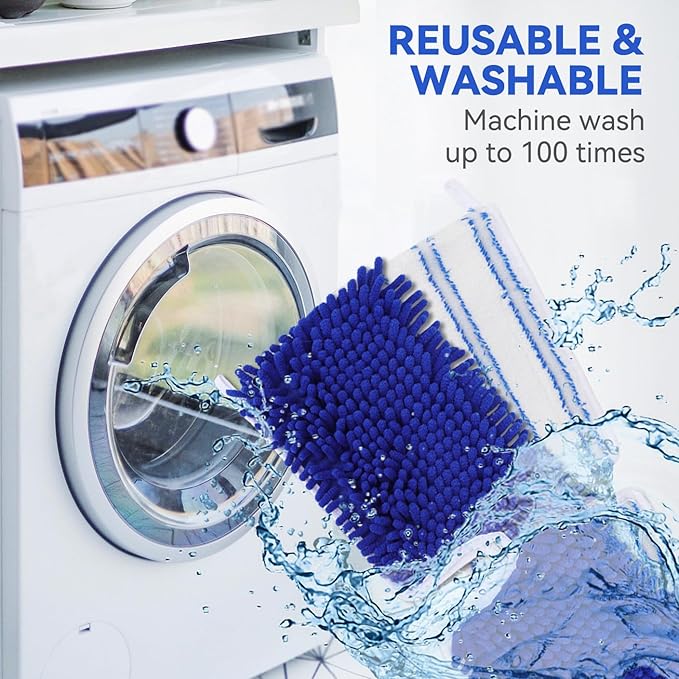 Mop Heads Replacements Compatible with Cedar Dual-Action Flip Mop - Chenille Double Sided Replace Pads for Dry/Wet Use - Washable Dust Mop Refills, 5 Chenille-Microfiber Double Sided pad