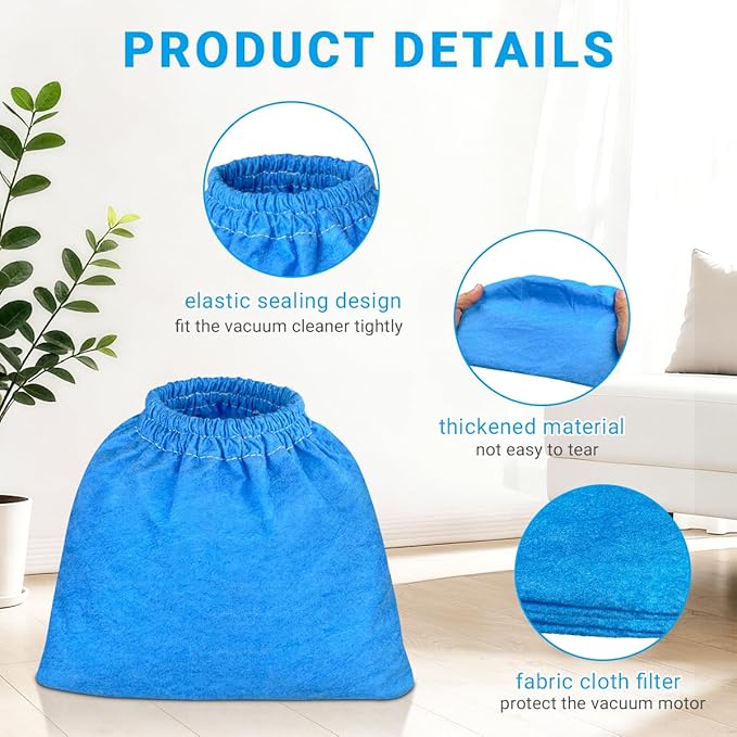 6 Pack VRC5 Filter Bags & 2 Pcs VFF51 Foam Filters Kit Compatible with Vacmaster Most 4 to 16 Gallon Wet/Dry Vacuum, Part# VRC51