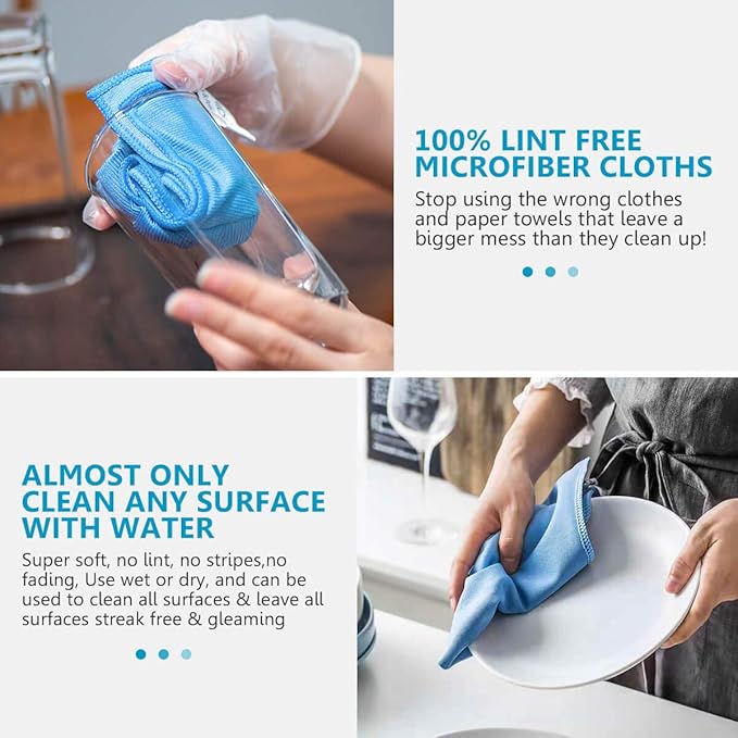 ZHIDIAN Window Glass Microfiber Cleaning Cloth - 8Pack Premium Lint Free Mirrors Polishing Rags, Eye Glasses Shower Glass Cleaner Towels, Wipes for Car Windows, Blue-12x12”