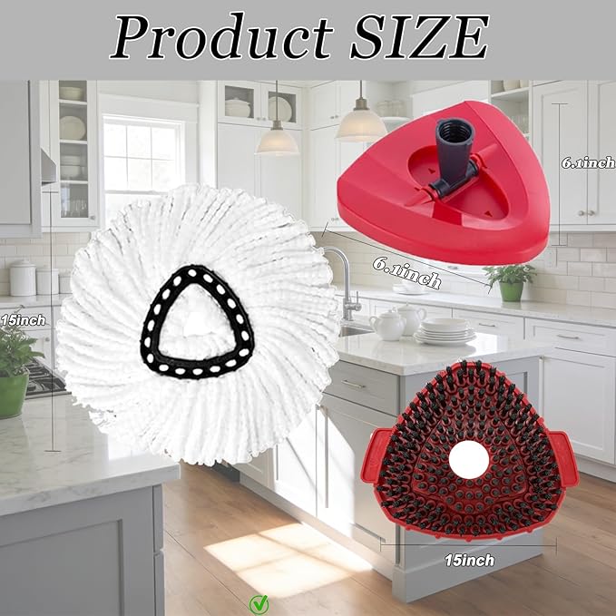 4Pcs Mop Heads Replacement,Spin Mop Replacement Head Compatible with Cedar Easywring 1-Tank System,Including 2 Spin mop Replacement Heads,1 Brush Head and 1 Base (Machine Washable & Easy to Replace)