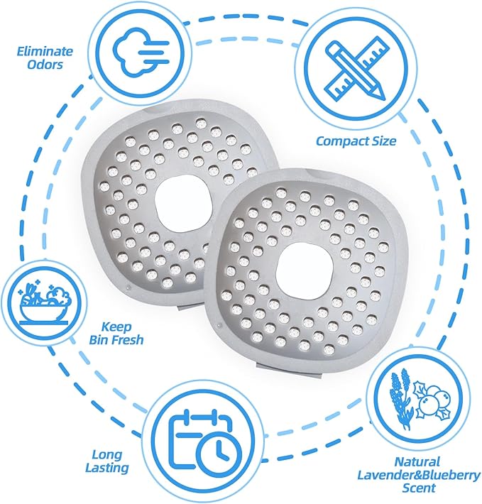 Odor Filter Trash Can Deodorizer: Activated Charcoal & Scent Beads, Stick-On Odor Eliminator for Trash Can, Diaper Pail, Compost Bin, Refrigerator, 2 Pack, Long Lasting