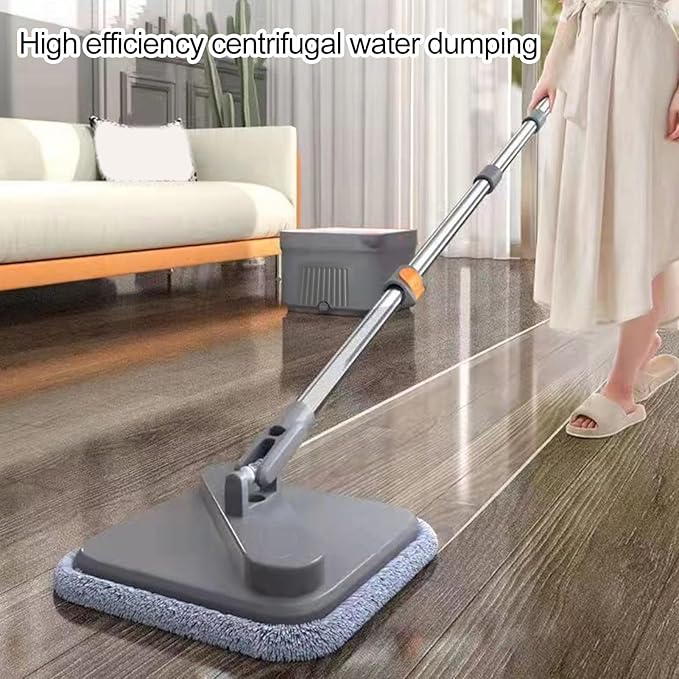 Walbest Spin Mop with Bucket, 360 Degree Rotatable Self Wash Square Mop Clean/Dirty Water Separation System Adjustable Handle Mops for Wet and Dry Dual-use Grey B