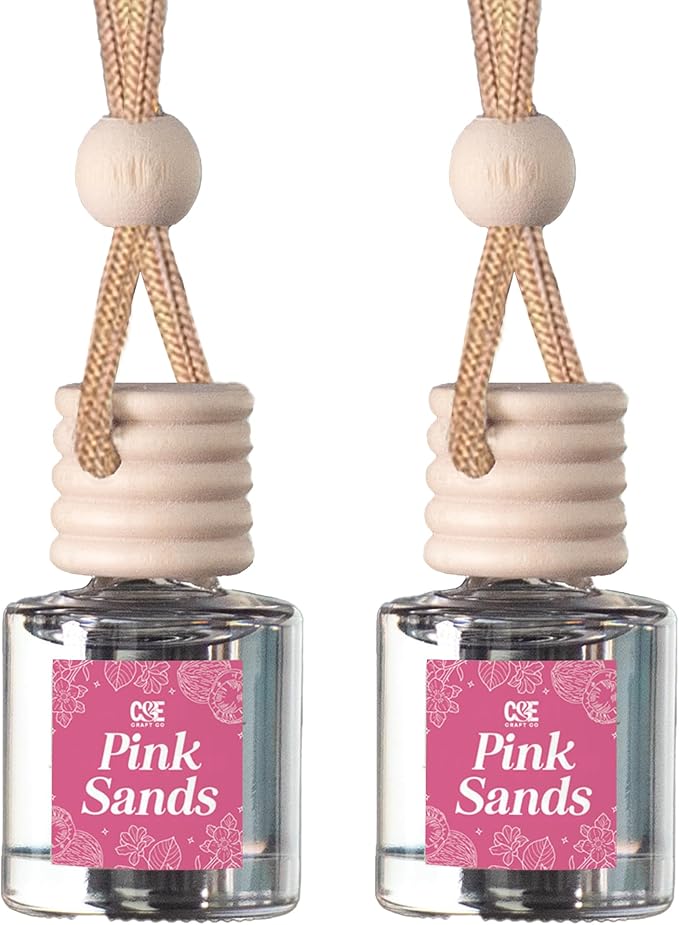 C&E Craft Co Hanging Car Air Freshener Diffuser 2 Pack, Long Lasting Fragrance Oil Car Freshener, Glass Bottle Auto Air Freshener, Made in USA (Pink Sands)