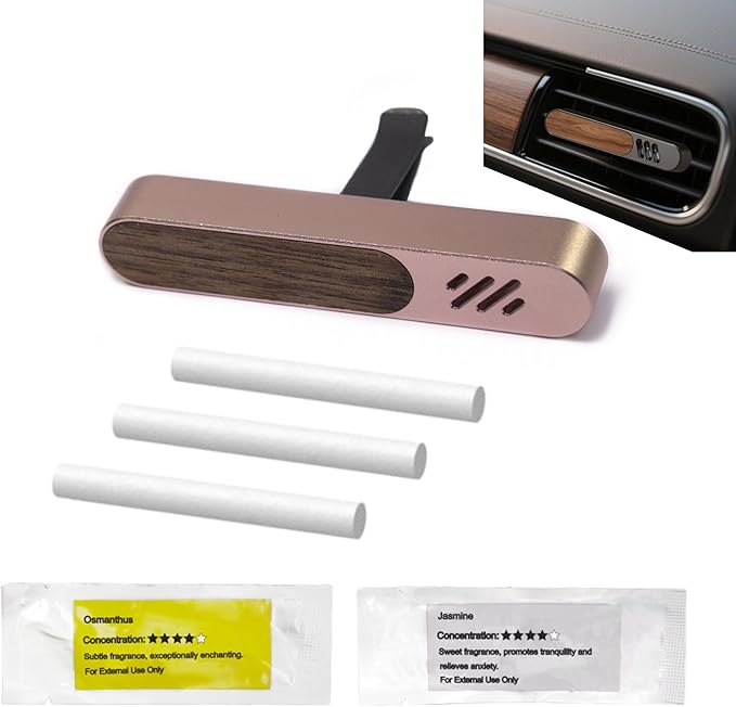 Luxury Car Air Freshener Vent Clip – Premium Wood & Metal Diffuser in Multiple Colors & Scent Kits – Reusable, Unisex for Men & Women (Rose Gold, Luxury Floral)