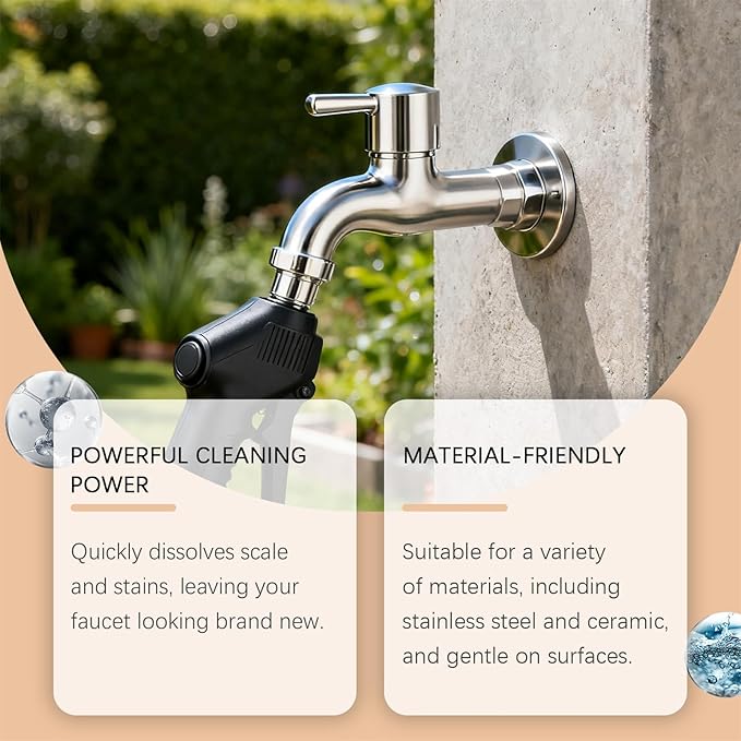Limescale Remover & Tap Cleaner, Hard Water Stain Cleaner - Powerful Stain Remover for Faucets, Showerheads, Sinks, Stainless Steel Surfaces for Bathroom & Kitchen (1)
