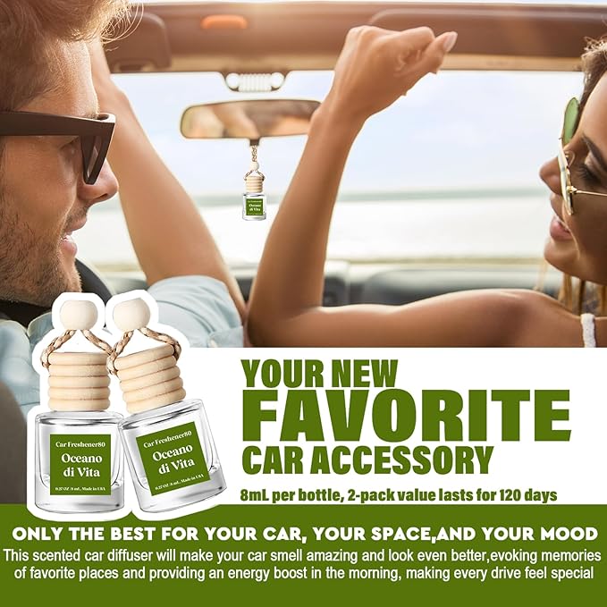 C Classy Car Air Freshener Hanging 2 Pack, Oceano Essential Diffuser for Cars, Cute Car Accessories, Long-Lasting Fragrance, C ar Air Fresheners for Women & Men Gift, Made in USA