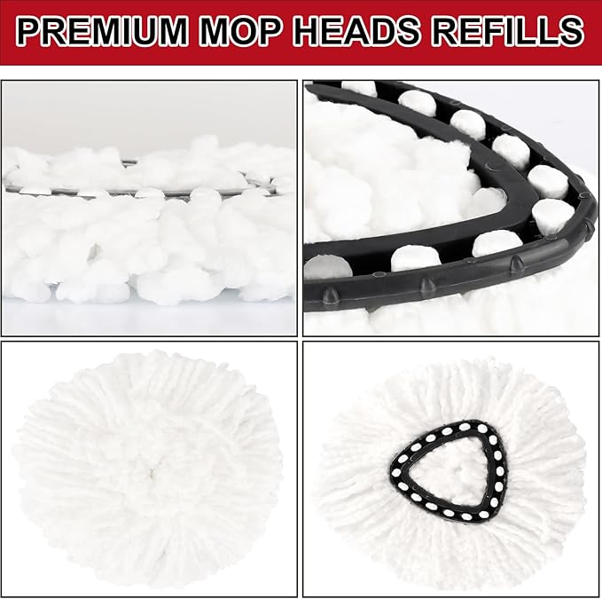 4Pcs Mop Head Replacements,Spin Mop Replacement Head Compatible with Cedar Easywring 1-Tank System Including Machine Washable & Easy to Replace,2 Spin mop Replacement Heads,1 Brush Head and 1 Base