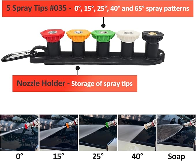 BEAR FORCE Pressure Washer Short Spray Gun M22-ID14mm Max 3000 PSI & Foam Cannon Foam Gun with 5 Tips #035 & 3/8'' Quick Connector Swivel, Additional Orifice Nozzle 1.10mm, Car Care Detailing