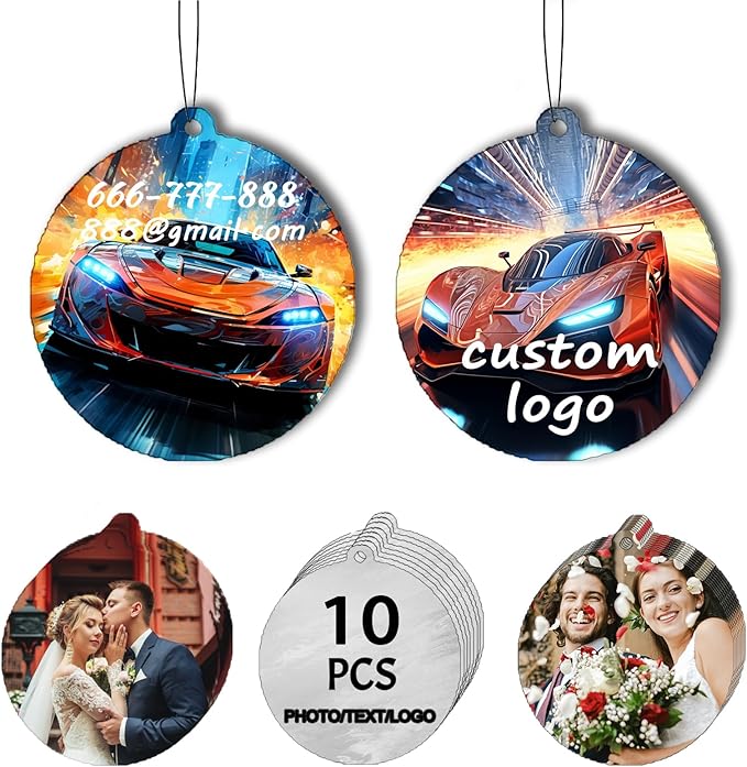 Generic Custom Logo Air Fresheners Bulk, Wholesale Personalized Double-Sided Car Air Fresheners with Picture Photo Text/Logo with Scents (10 Pack)