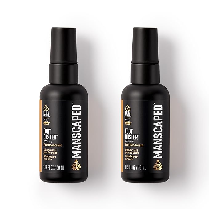 MANSCAPED® The Foot Duster®, Men's Cooling & Soothing Foot Deodorant Spray, Featuring Tea Tree, Coconut, Peppermint Oil, Refined® Scent, 1.89 fl. oz. (2-Pack)