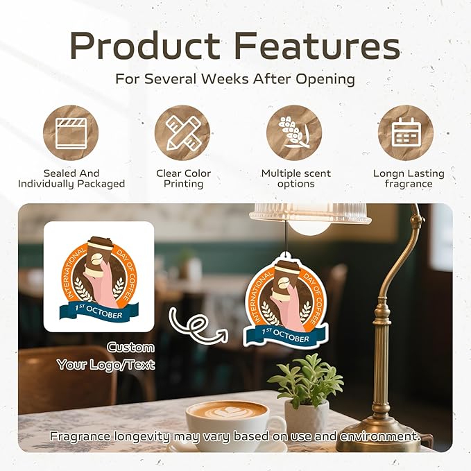 HINFKA 10-1000 Pcs Custom Air Fresheners with Picture – Personalized Double-Sided Car Freshener with Logo or Photo, Bulk Customized Gifts for Business Events and Branding (A01-Logo)