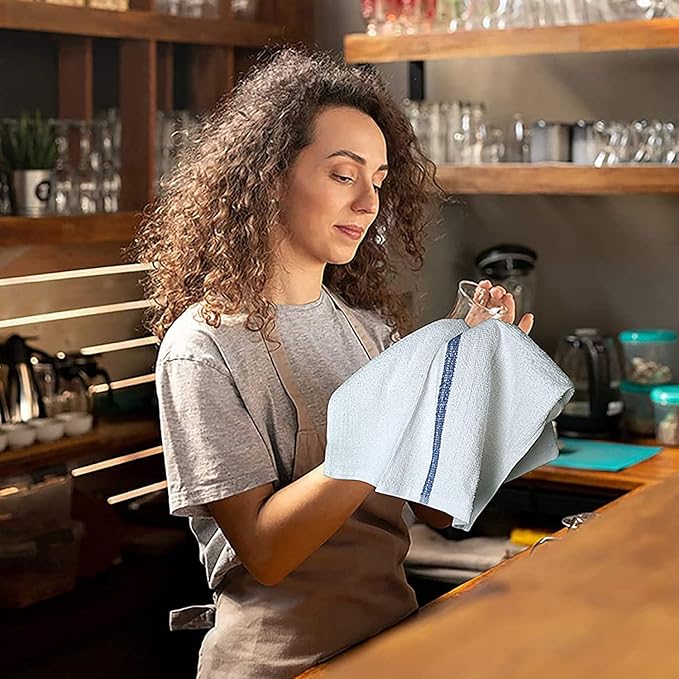 Bar Mop Blue Stripe 10lbs 16x19 Pack of 60 100% Cotton Double Stitched Route Ready Absorbent Kitchen Towel Dish Towels and Dishcloths Towels Sets Washcloth Kitchen Towels