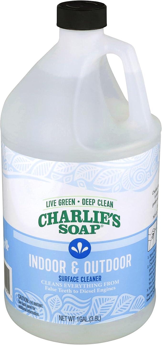 Charlie's Soap Indoor-Outdoor Surface Cleaner with Pump (1 Gallon, 1 Pack) - Hypoallergenic, Biodegradable, Multi-Surface Use