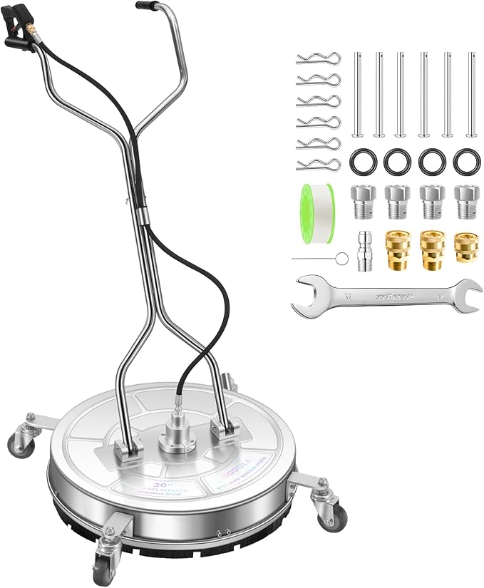 30'' Pressure Washer Surface Cleaner with 4 Wheels - Stainless Steel Surface Cleaner for Pressure Washer Attachment for Concrete, Driveway, Patio, Sidewalk, Deck and Driveways
