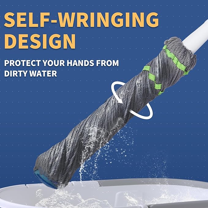 BOOMJOY Self Wringing Mop for Floor Cleaning, Long Handled Twist Mop with Scouring Pad for Kitchen Hardwood Vinyl Tile Laminate Home Office