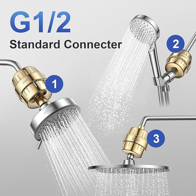SHOWER FILTER PACKAGE - ANTI CHLORINE SPECIALTY ! - 25+ Stage - 3 Cores - Boosting Output - Remove 99.99% Impurities AND 97.45% Chlorine - Improving Skin, Hair and Nails's Condition - Gold